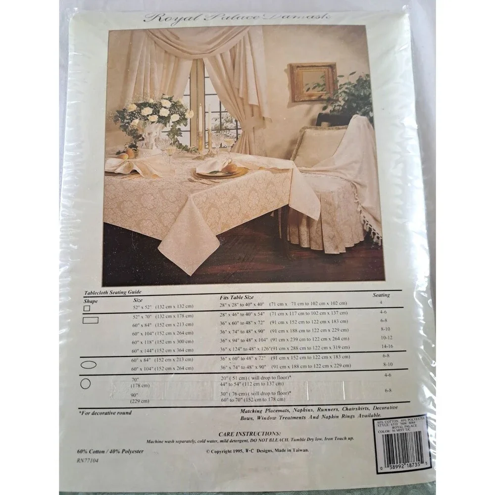 Vintage NEW Damask Tablecloth & 8 Napkins Sage Light Green 60x84 Taiwan Elegant